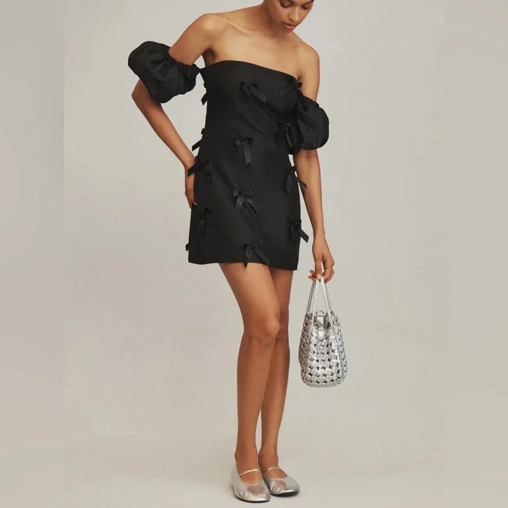 Anthropologie Hutch Off-The-Shoulder Bow Puff Sleeve Mini Dress - Picture 4 of 11